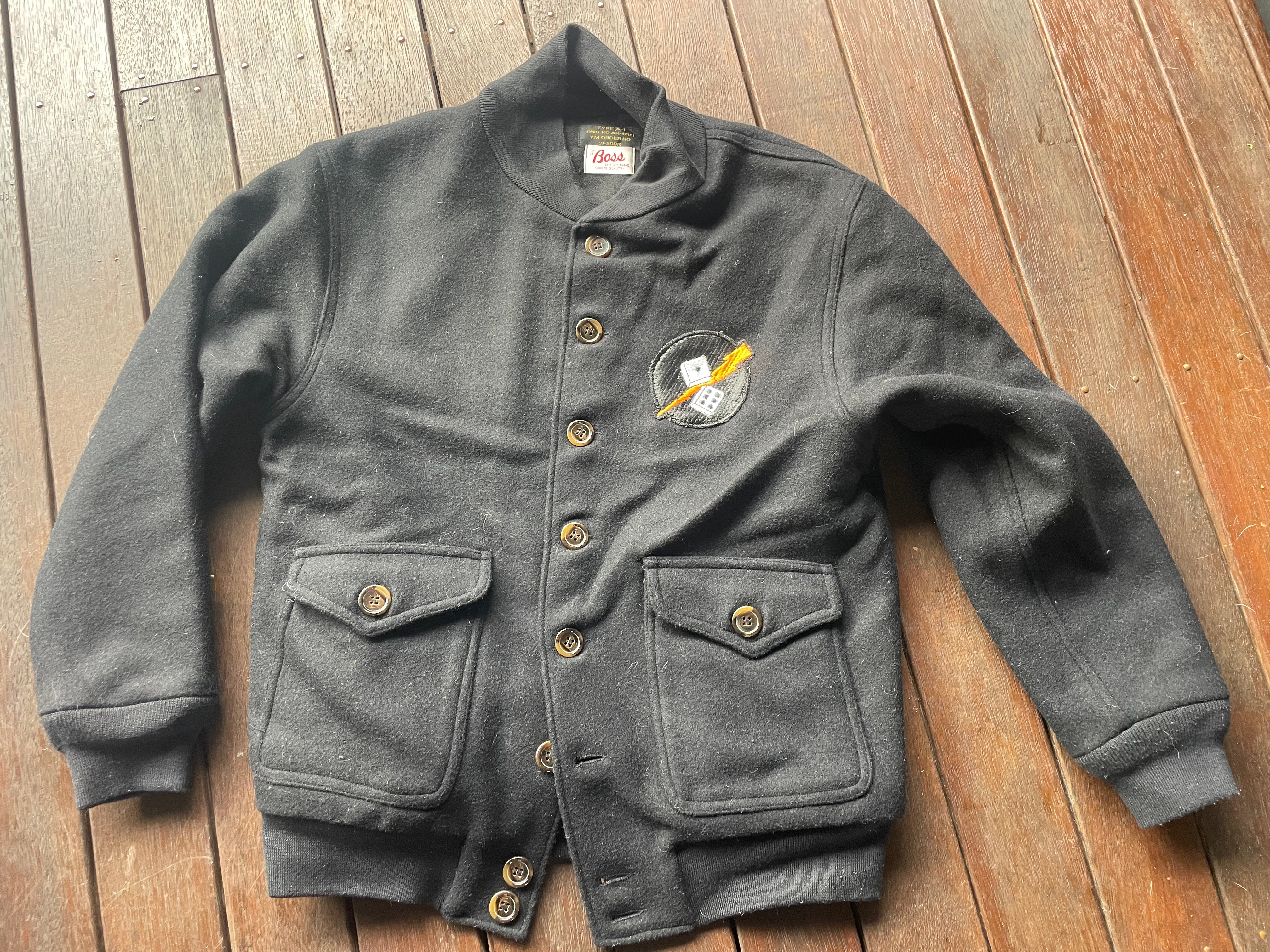 A-2 JACKET IN HEAVY MELTON WOOL. BLACK size 40