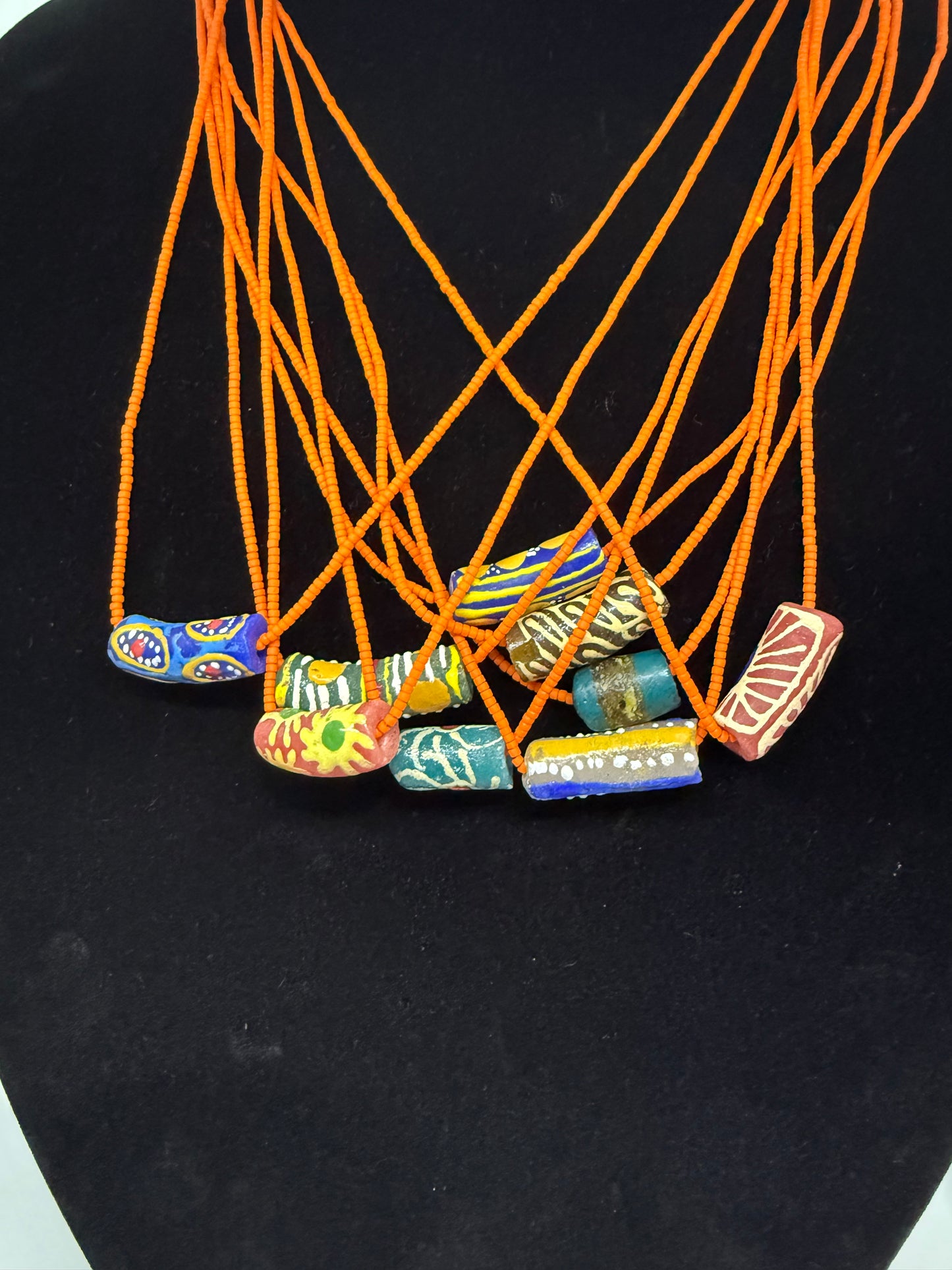 Krobo fancy beads with glass seed beads necklace