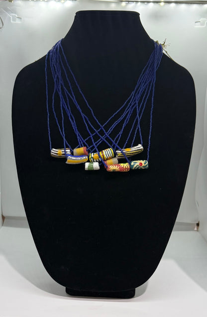 Krobo fancy beads with glass seed beads necklace