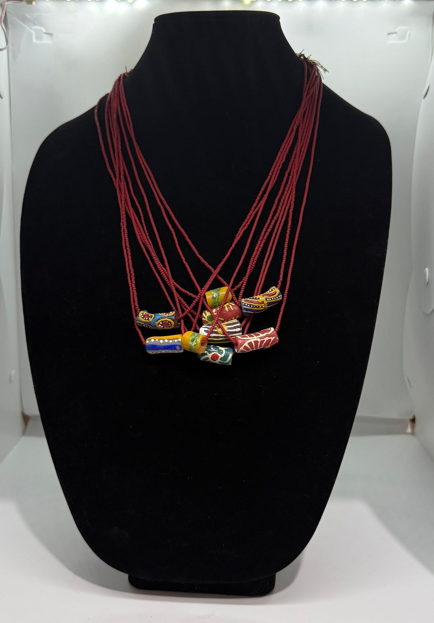 Krobo fancy beads with glass seed beads necklace