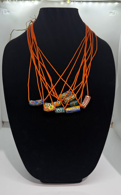 Krobo fancy beads with glass seed beads necklace