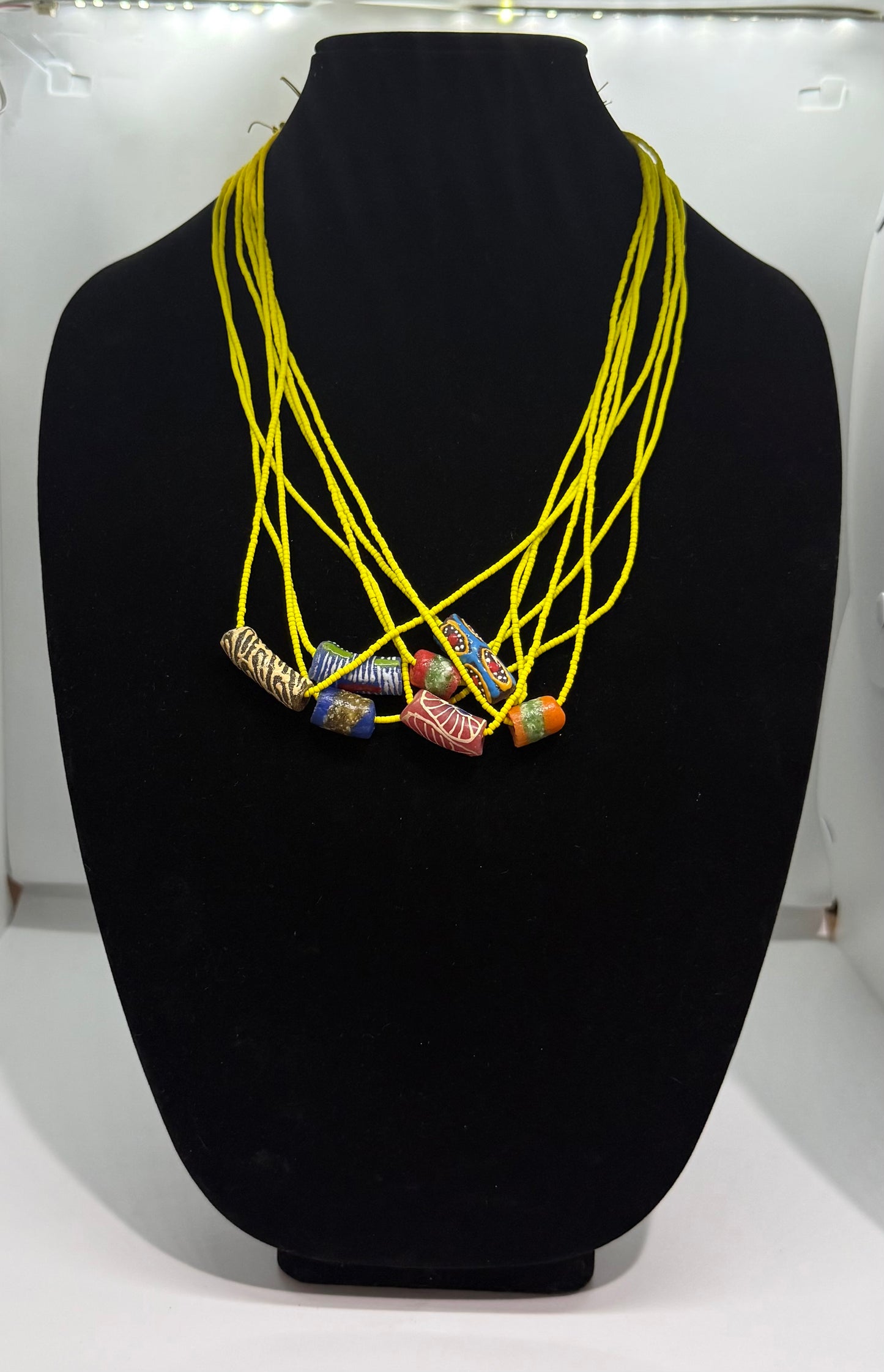 Krobo fancy beads with glass seed beads necklace