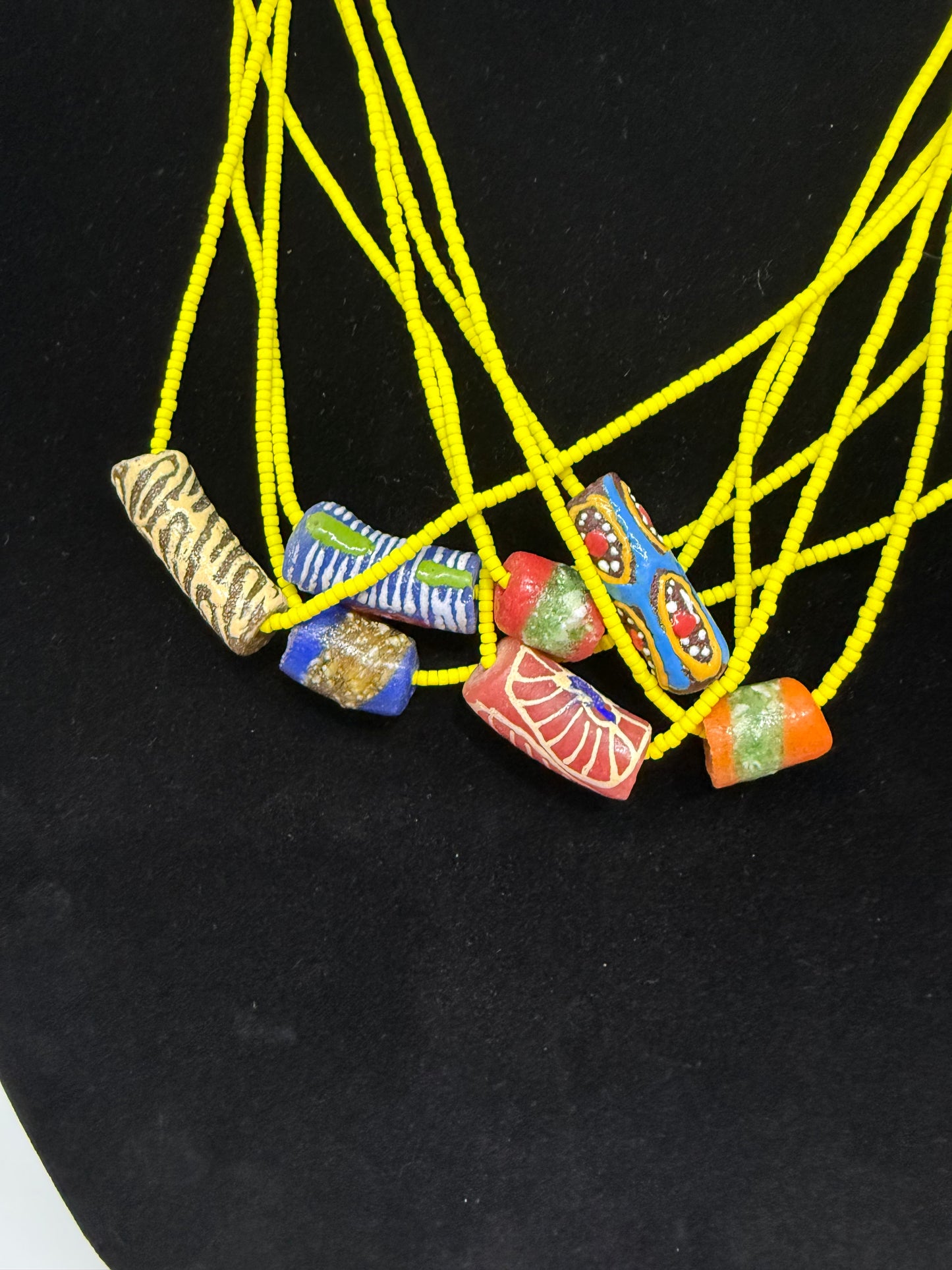 Krobo fancy beads with glass seed beads necklace