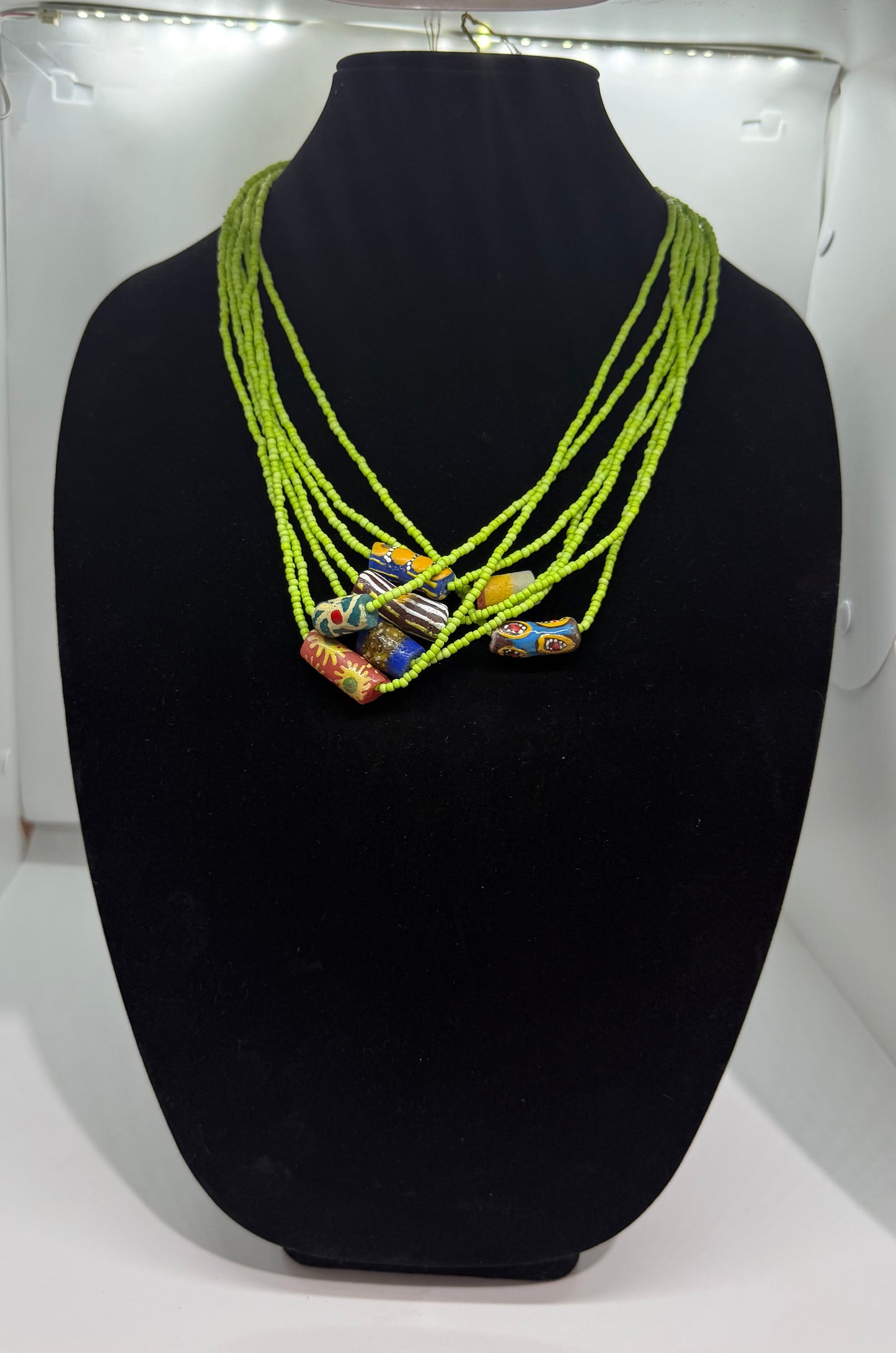 Krobo fancy beads with glass seed beads necklace