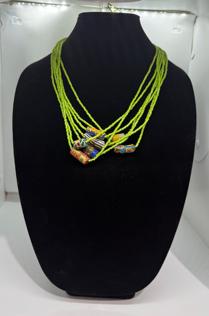 Krobo fancy beads with glass seed beads necklace