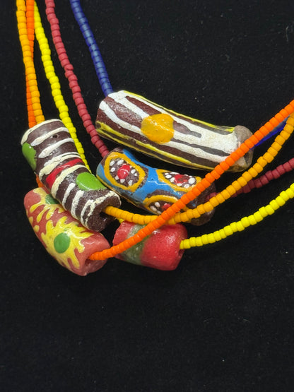 Krobo fancy beads with glass seed beads necklace