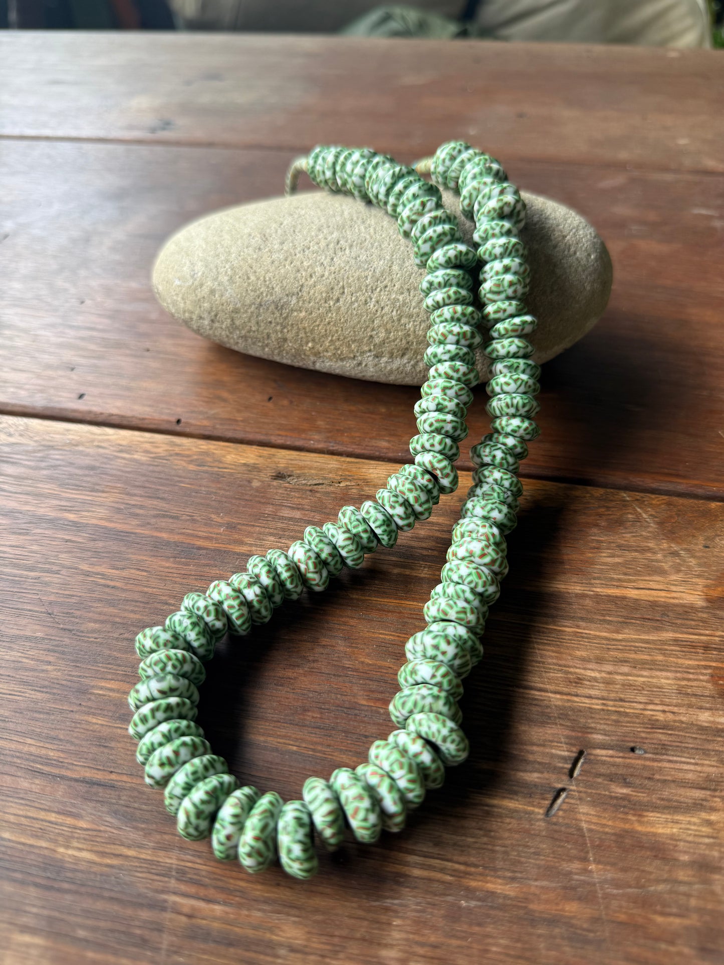 Ghanian Rondelle recycled glass beads necklace.