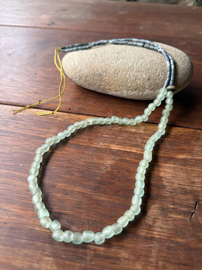 Aqua Recycled glass & Serpentine Heishi Necklace.