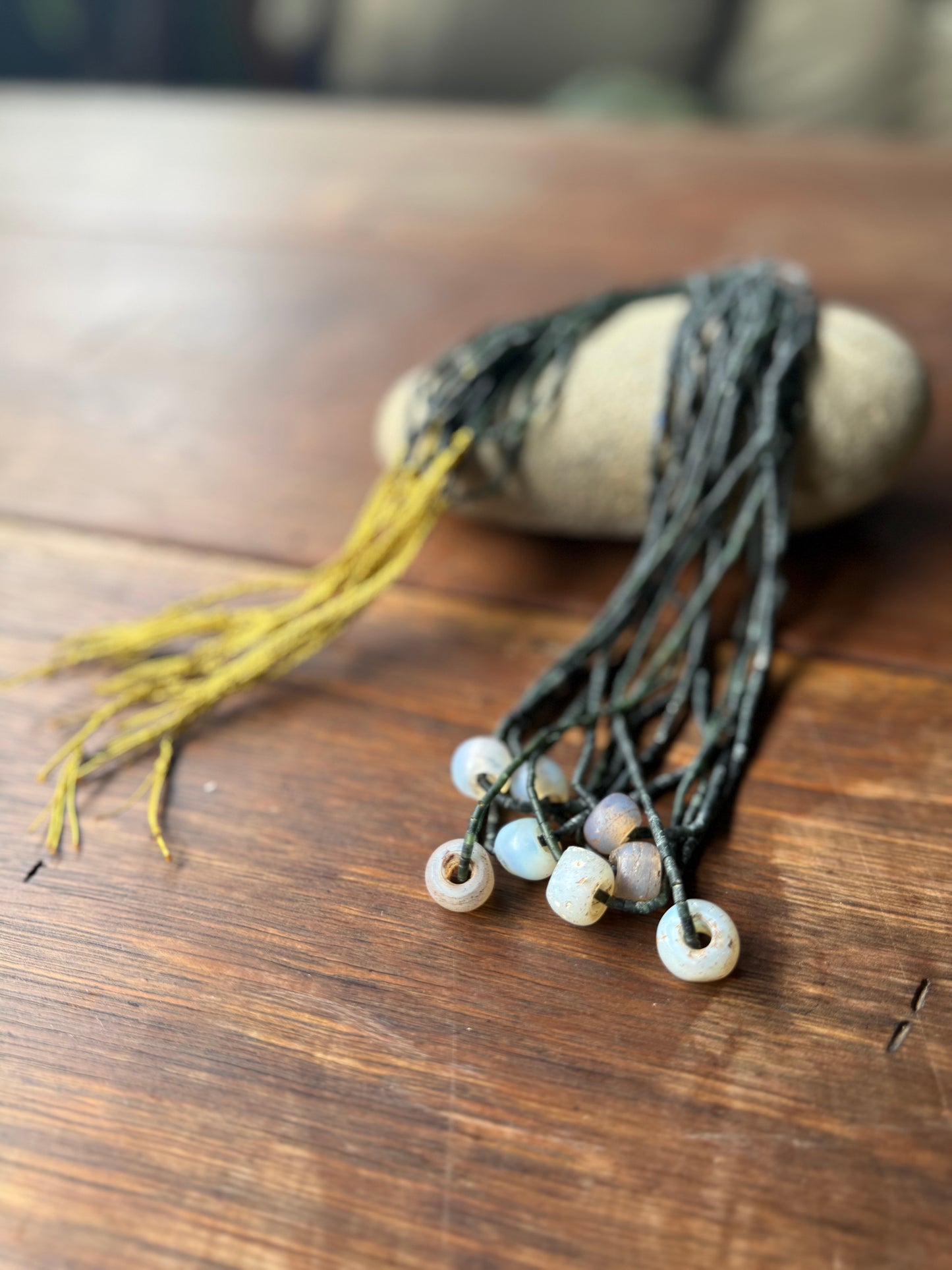 Antique dutch Moon beads with Dark Green Jade