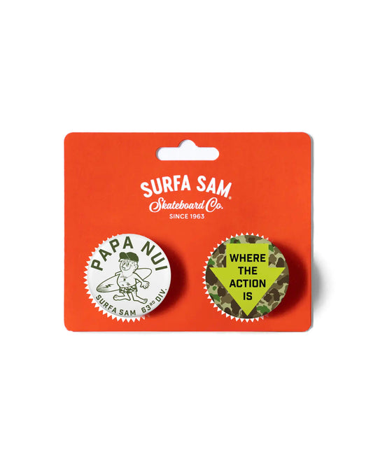 Surfa Sam x Papa Nui Pin Buttons (PRE-ORDER)